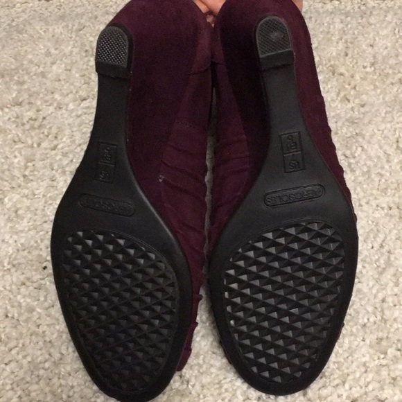 Aerosoles Suede Peep Toe Wedge Dark Purple - Picture 6 of 7